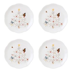 NEW LENOX Butterfly Meadow Seasonal Dessert Plate, Set of 4 Christmas NIP